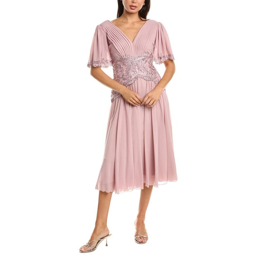Tadashi Shoji Womens  Indira Embroidered Chiffon Midi Dress, Purple